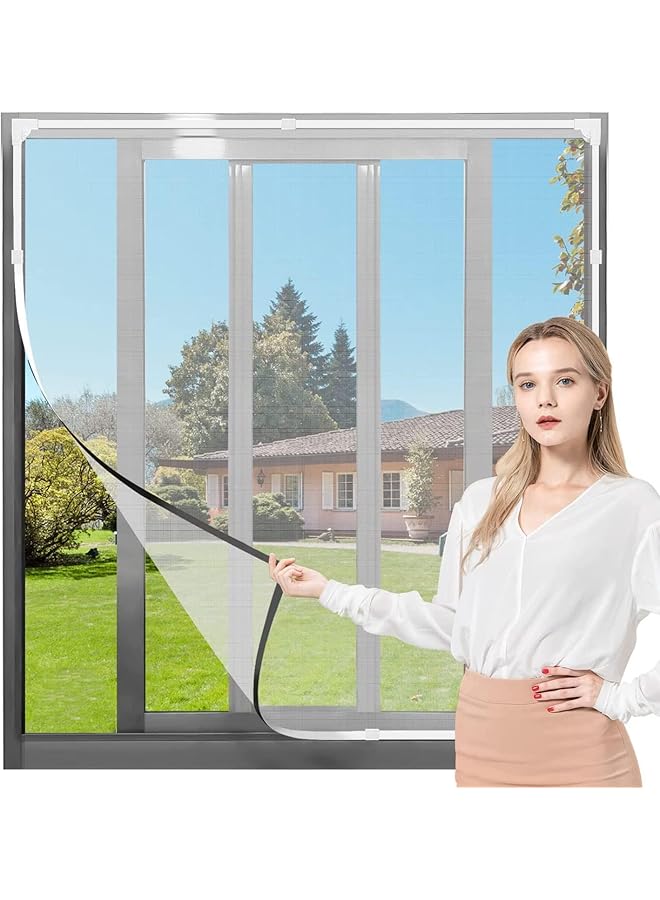 Magnetic Window Screen Adjustable Window Net Fiberglass Fine Mesh Screen Protector, Fly Screen Mosquito Net Window Screen Self-Adhesive Tape,Removable Washable,White Frame (60x120cm)