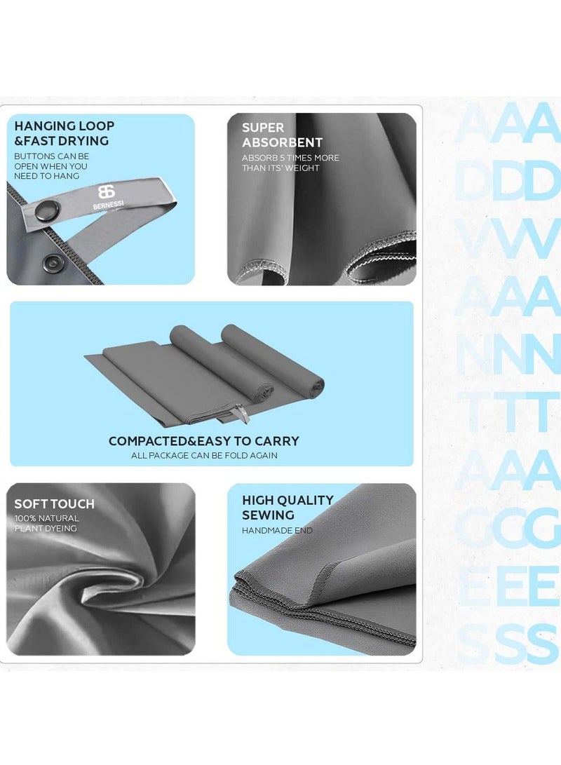 Bernessi 5 Pack Microfiber Gym Towel Set for Men Women Fast Drying, Absorbent Sweat Quick Dry Cooling Towel, Sport Towels Super Soft for Home Fitness Workout Yoga Swimming Bath Camping Beach Color Grey - Image 5