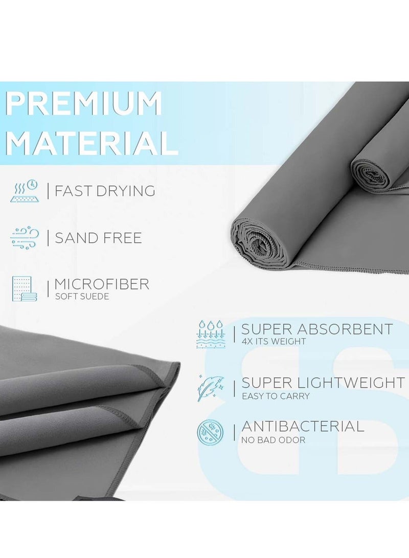 Bernessi 5 Pack Microfiber Gym Towel Set for Men Women Fast Drying, Absorbent Sweat Quick Dry Cooling Towel, Sport Towels Super Soft for Home Fitness Workout Yoga Swimming Bath Camping Beach Color Grey - Image 2