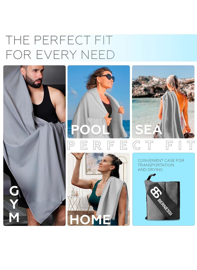 Bernessi - 5 Pack Microfiber Gym Towel Set for Men Women Fast Drying, Absorbent Sweat Quick Dry Cooling Towel, Sport Towels Super Soft for Home Fitness Workout Yoga Swimming Bath Camping Beach Сolor Grey - Image 1