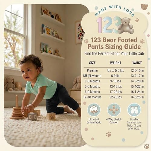 123 Bear Infant and Toddler Soft Cotton Spandex Boys and Girls Pants Multipacks (Blue 2, 3-6 Months) - Image 3