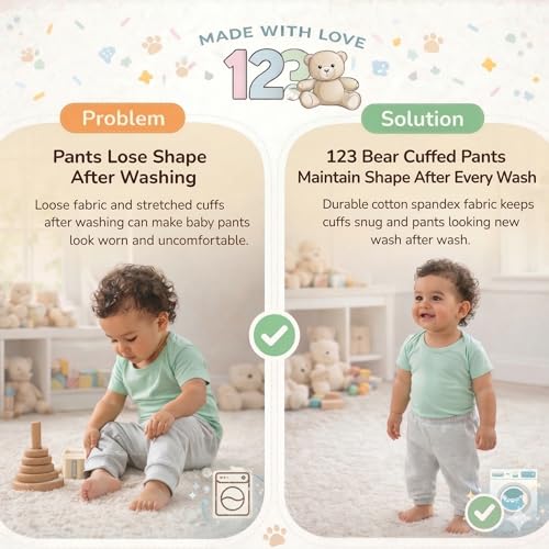 123 Bear Infant and Toddler Soft Cotton Spandex Boys and Girls Pants Multipacks (Blue 2, 3-6 Months) - Image 5