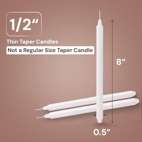 OLEEK OSHADOW 1/2 Inch Taper Candle Thin 8" Lenght- 1/2 Inch Diameter - Skinny Taper Candles - Skinny Candlesticks - White Candlesticks - Thin Candlestick 1/2 - Candle Sticks White Candles - Image 2