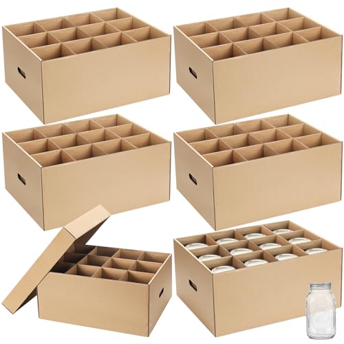 Menkxi 6 Pieces Mason Jar Storage Boxes 32 oz Canning Boxes with Handles and Dividers Stackable Mason Jar Storage Containers Canning Organizer for Stacking (Natural Color) - Image 1
