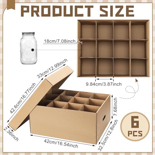 Menkxi 6 Pieces Mason Jar Storage Boxes 32 oz Canning Boxes with Handles and Dividers Stackable Mason Jar Storage Containers Canning Organizer for Stacking (Natural Color) - Image 2