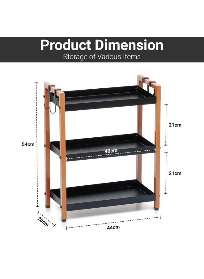 Livzing Metal 3 Tier Spice Rack for Kitchen Space Saving Countertop Storage Racks Cosmetics Organizer Kitchen Shelf Bathroom Organizer Stand Multipurpose Tiered Shelves with Plastic Hooks - Black - Image 2