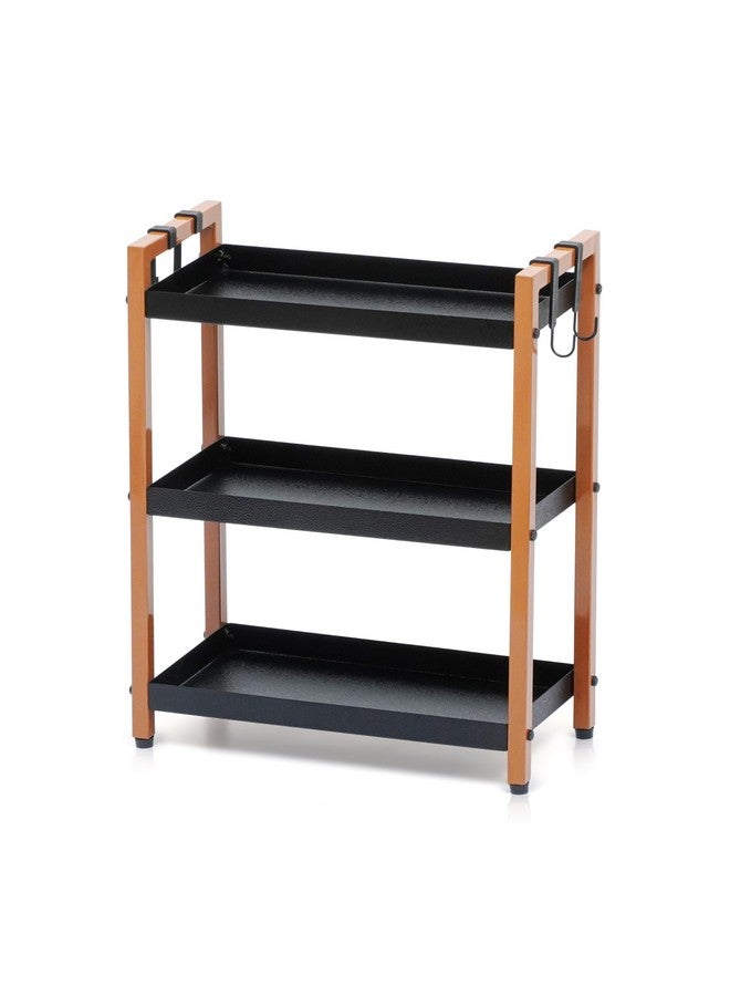 Livzing Metal 3 Tier Spice Rack for Kitchen Space Saving Countertop Storage Racks Cosmetics Organizer Kitchen Shelf Bathroom Organizer Stand Multipurpose Tiered Shelves with Plastic Hooks - Black - Image 1