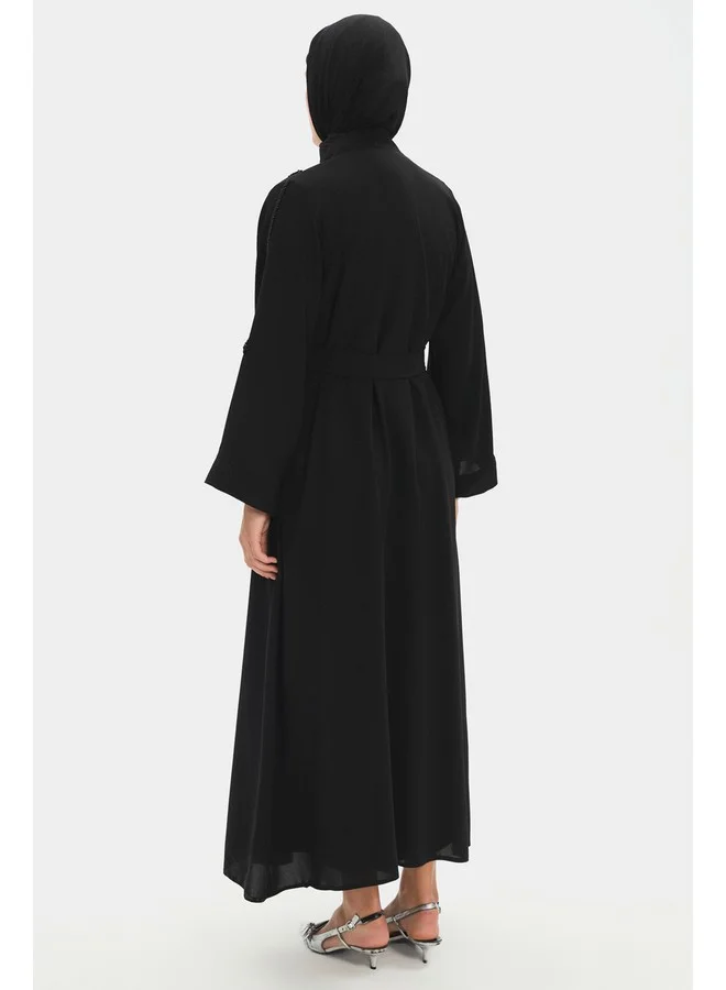 JUNE June Women Embroidered Detailed Abaya Black