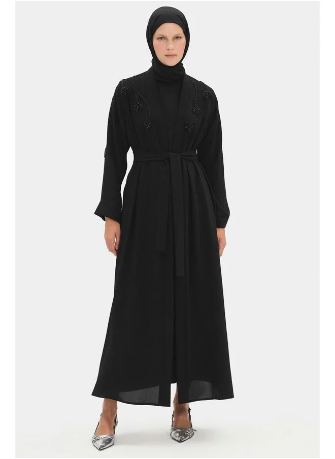 JUNE June Women Embroidered Detailed Abaya Black