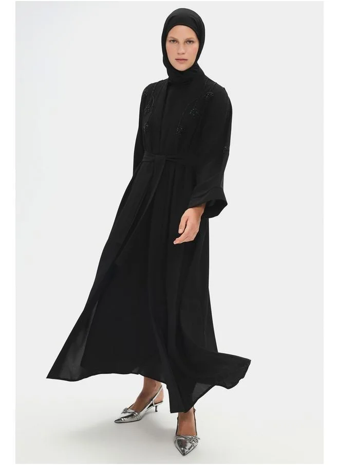 JUNE June Women Embroidered Detailed Abaya Black