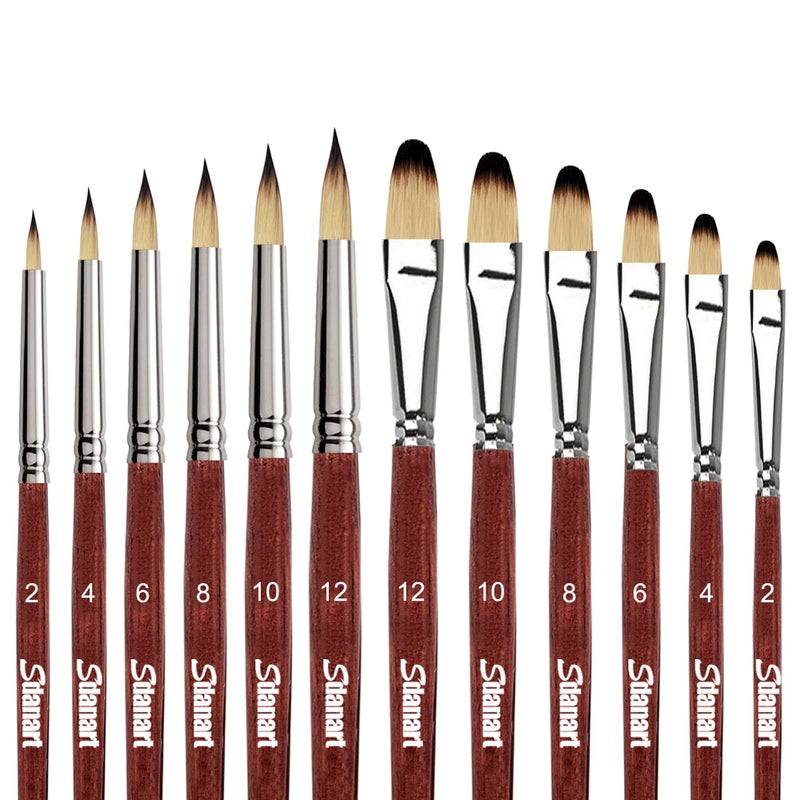 Sdanart 12 pcs Acrylic Paint Brushes Set,6 Professional Round Pointed Tip Paintbrushes and 6 Filbert Artist Paintbrush for Watercolor,Acrylics,Oil,Gouache,Ink，Perfect for Artists and Beginners - Image 1