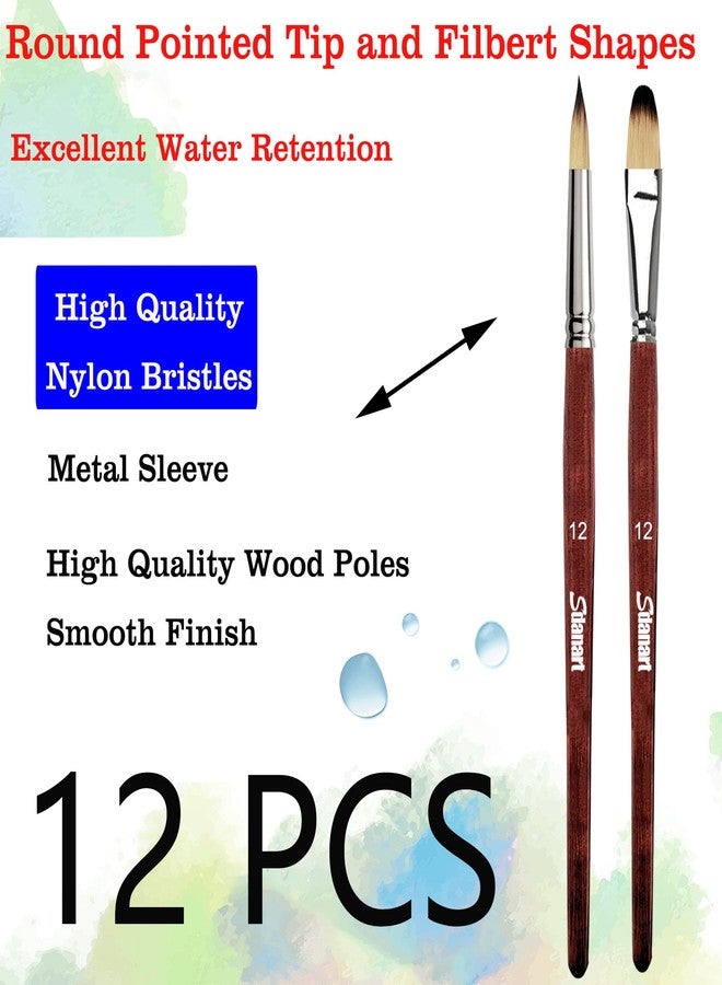 Sdanart 12 pcs Acrylic Paint Brushes Set,6 Professional Round Pointed Tip Paintbrushes and 6 Filbert Artist Paintbrush for Watercolor,Acrylics,Oil,Gouache,Ink，Perfect for Artists and Beginners - Image 5