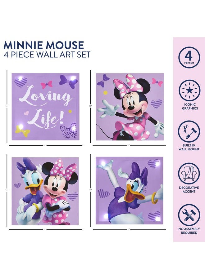 Idea Nuova Disney Minnie Mouse Canvas 4 Pack LED Wall Art Set,Childrens Wall Hanging Décor,Each Piece 11"x11" - Image 2
