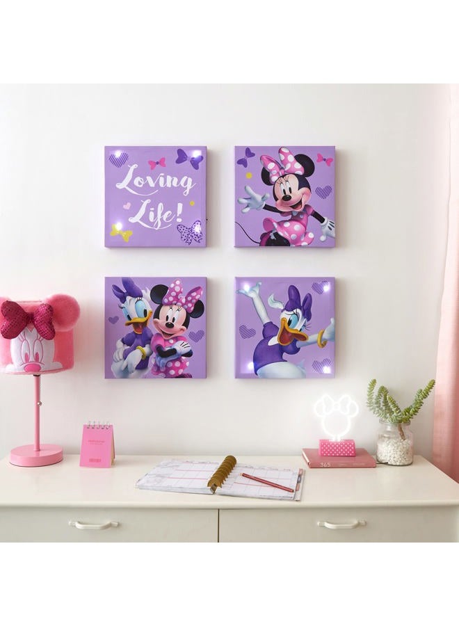 Idea Nuova Disney Minnie Mouse Canvas 4 Pack LED Wall Art Set,Childrens Wall Hanging Décor,Each Piece 11"x11" - Image 1