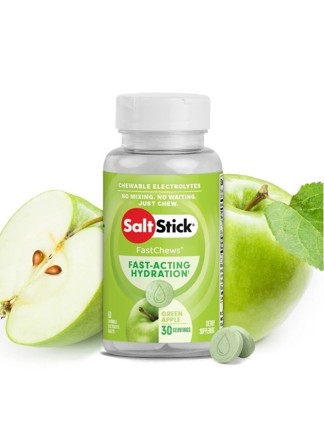 أقراص سولت ستيك إلكتروليت سريعة المضغ - 60 قرصًا بنكهة التفاح الأخضر - أقراص ملح للجري والترطيب، أقراص إلكتروليت للمضغ - 60 قرصًا