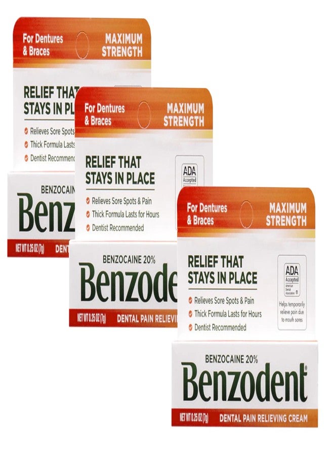 Benzodent كريم بنزودنت لتخفيف آلام الأسنان للأطقم والتقويمات، أنبوب 0.25 أونصة (عبوة من 3) - Image 1