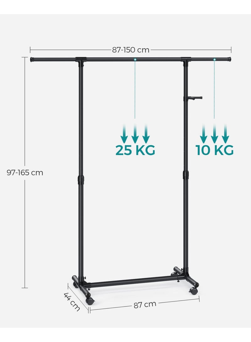 LOKIPA Clothes Rack with Castors, Garment Rack, Adjustable Height Between 97-165 cm, Clothes Rail with Extendable Bar, Side Hooks for Accessories and Bags, Black  - Image 3