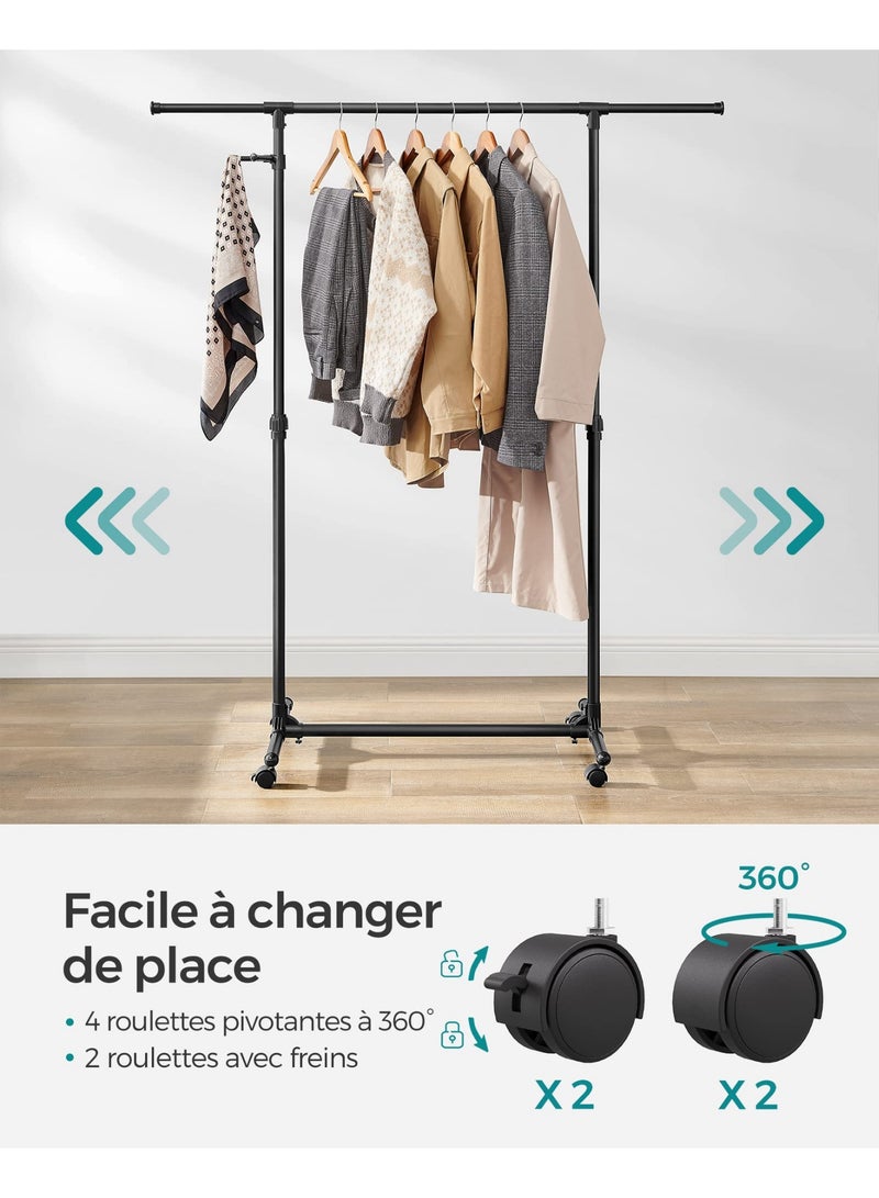 LOKIPA Clothes Rack with Castors, Garment Rack, Adjustable Height Between 97-165 cm, Clothes Rail with Extendable Bar, Side Hooks for Accessories and Bags, Black  - Image 4