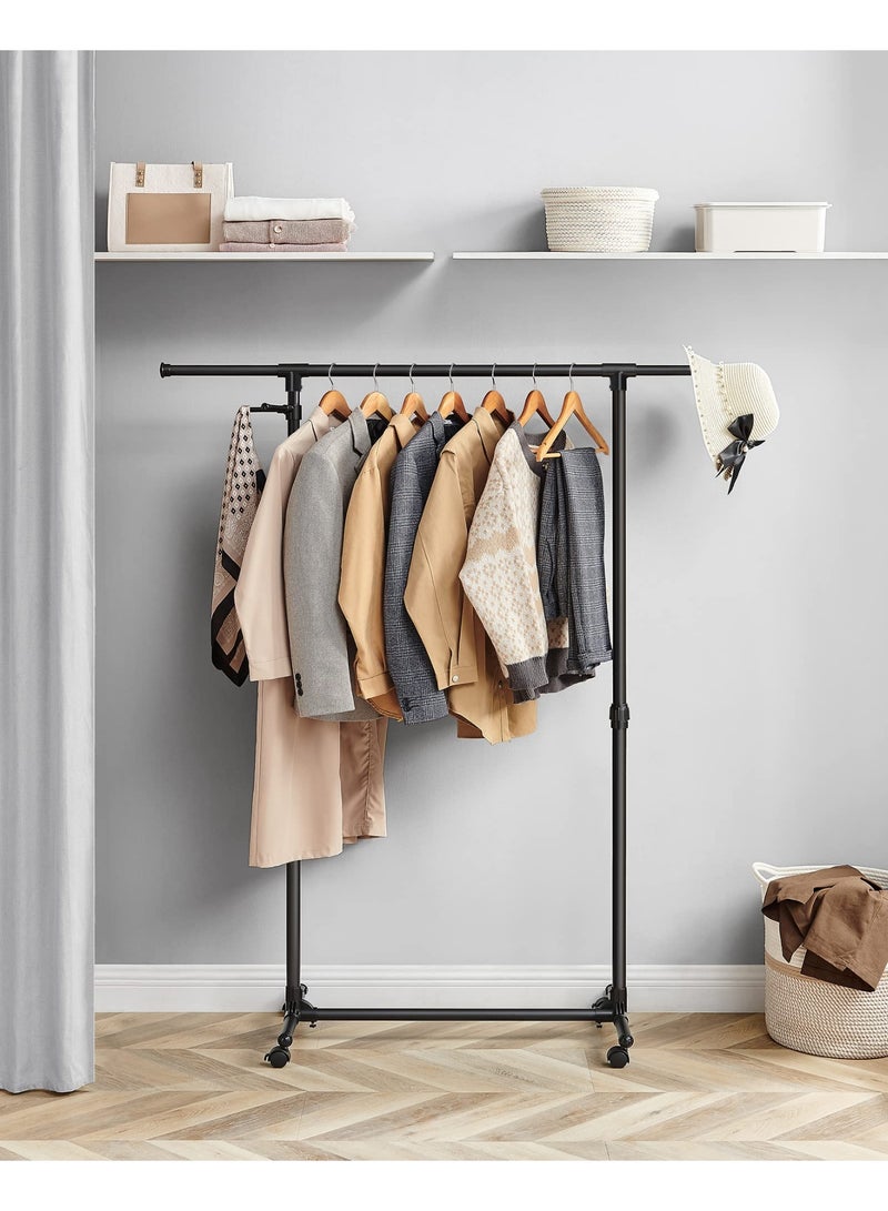LOKIPA Clothes Rack with Castors, Garment Rack, Adjustable Height Between 97-165 cm, Clothes Rail with Extendable Bar, Side Hooks for Accessories and Bags, Black  - Image 2