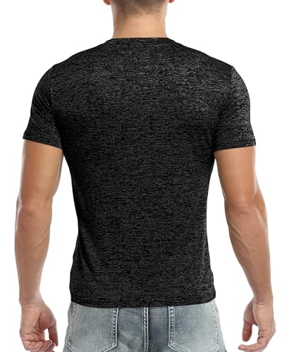 KUYIGO Men's Henley Shirts Short Sleeve Mens Casual Stylish Button Summer T-Shirt Black Large - Image 4