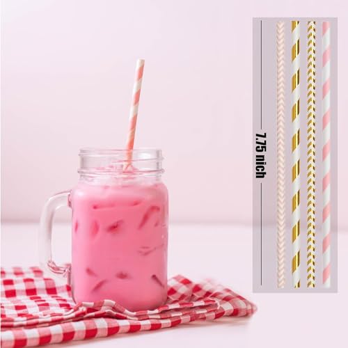 ALINK Biodegradable Paper Straws, 100 Pink and Gold Straws for Party Supplies, Birthday, Wedding, Bridal/Baby Shower, Christmas Decorations and Holiday Celebrations - Image 2