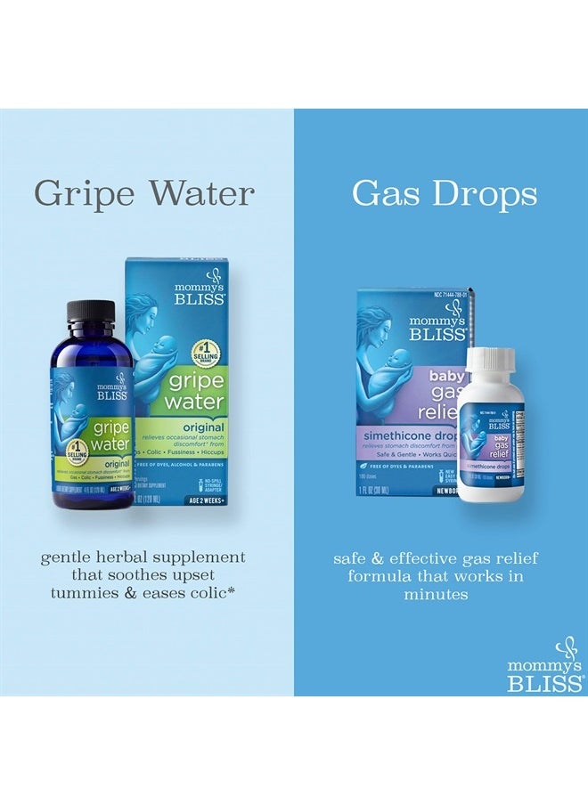 Mommy's Bliss - Gripe Water & Baby Gas Relief Drops Combo Pack, Relieves Gas, Colic, Hiccups & Fussiness, Gentle for Babies, Total 3 oz - Image 1