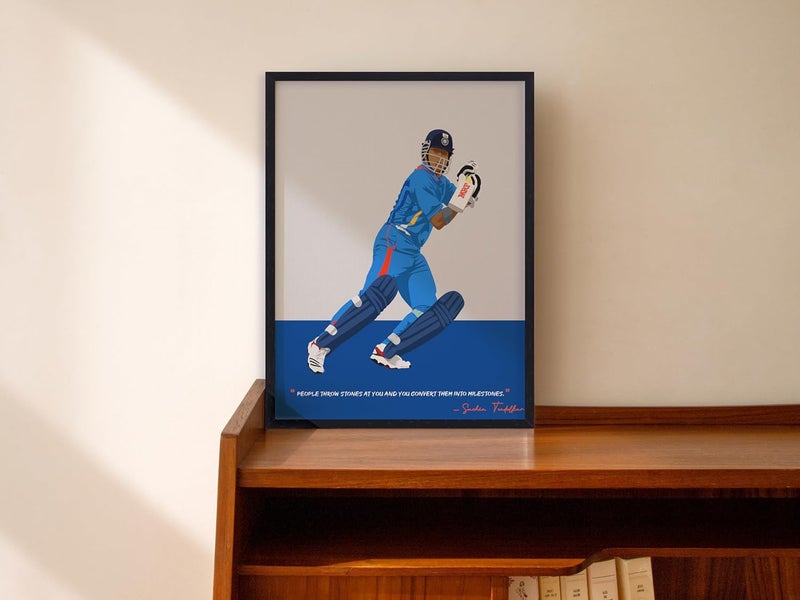 QUOTE - UNQUOTE ART QUOTE UNQUOTE ART Sachin Tendulkar Framed Art Illustration Original Cricket Poster Minimalist Modern Art 13x17 inches Black Frame - Image 2
