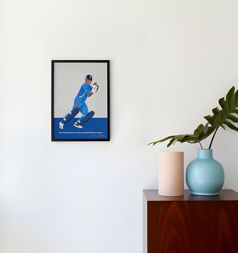 QUOTE - UNQUOTE ART QUOTE UNQUOTE ART Sachin Tendulkar Framed Art Illustration Original Cricket Poster Minimalist Modern Art 13x17 inches Black Frame - Image 3