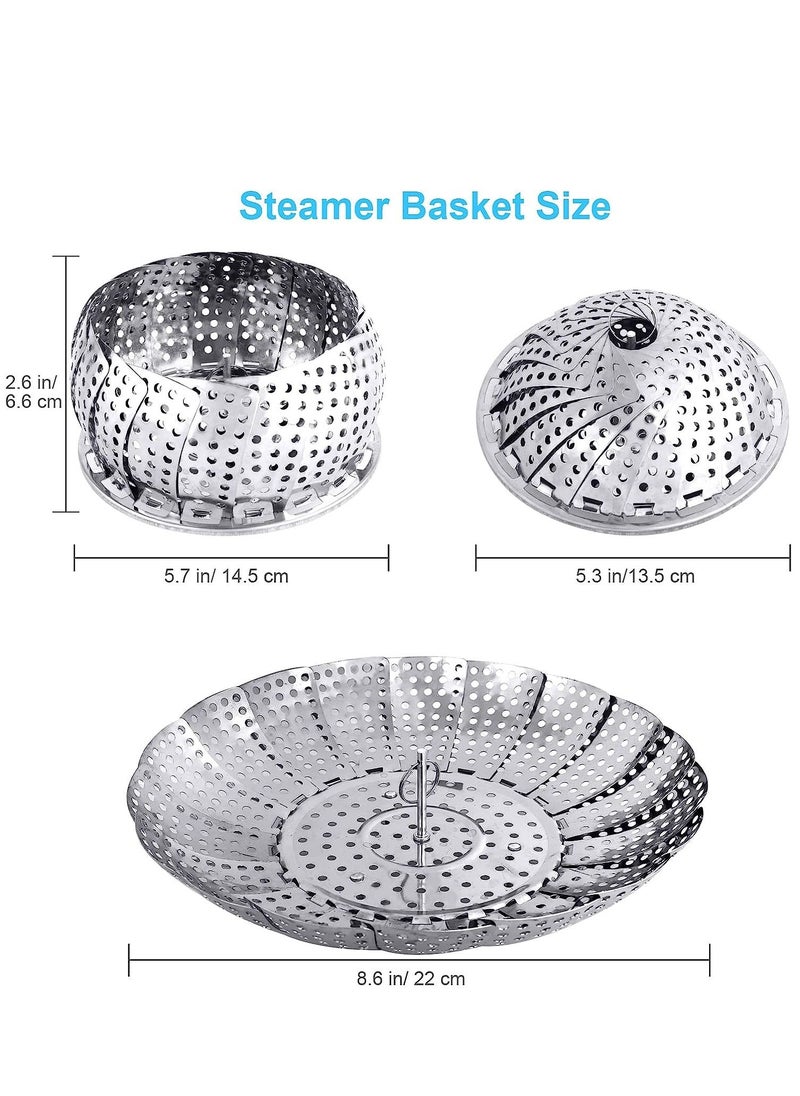 Steamer Shelf, Stainless Steel Steamer Basket with Removable Handle, Collapsible Steaming Basket Fits Various Pots and Pans (19.5 x 19.5 cm)