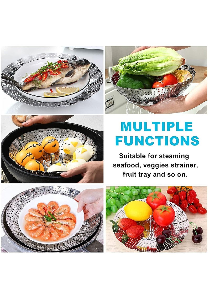 Steamer Shelf, Stainless Steel Steamer Basket with Removable Handle, Collapsible Steaming Basket Fits Various Pots and Pans (19.5 x 19.5 cm)