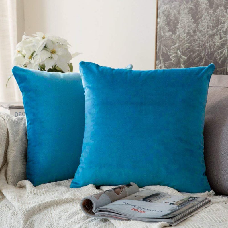Khooti Velvet Cushion Cover, 18x18 | Bondi Blue | Pack of 2 | Solid Plain Soft & Smooth, Decorative Cushion Covers for Living Room, Bedroom, Couches, Chairs, Sofas, Beds & Home Decor - Image 5