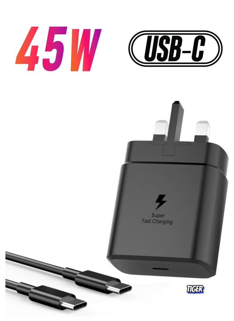 JAJEEK Fast Charger for Samsung Galaxy, 45W Charger Head with Charging Cable, Travel Adapter, Super-Fast Charging (UK Plug with USB Type-C Cable), Black – Compatible with Galaxy S23, S22, S21, Z Fold/Flip - Image 1