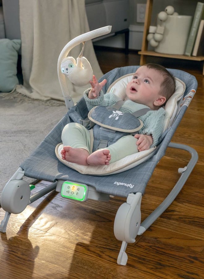 ingenuity Happy Belly Rock-To-Bounce Massage, Bouncer And Rocker Seat With 5-Point Harness, 0 - 6 Months, Parker - Image 2