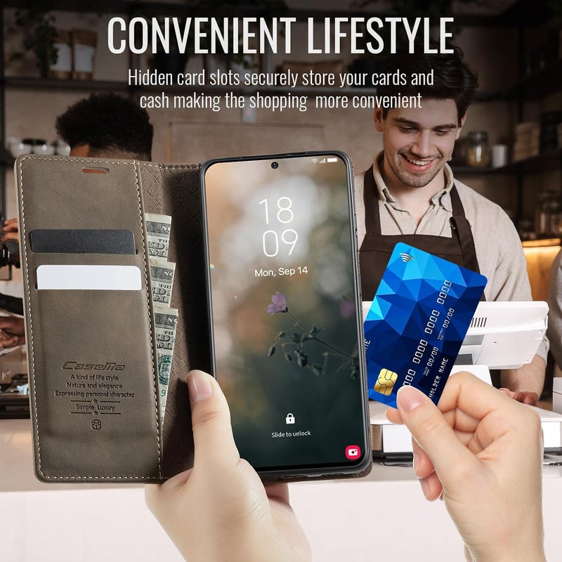 Cracedily Phone Case for Samsung Galaxy S21 Ultra, Premium PU Leather [RFID Blocking] Flip Case with Card Slot, Stand Function Leather Case, Phone Case, Galaxy S21 Ultra Case Book Case, Coffee - Image 4