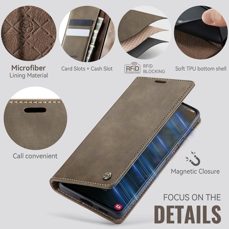 Cracedily Phone Case for Samsung Galaxy S21 Ultra, Premium PU Leather [RFID Blocking] Flip Case with Card Slot, Stand Function Leather Case, Phone Case, Galaxy S21 Ultra Case Book Case, Coffee - Image 2