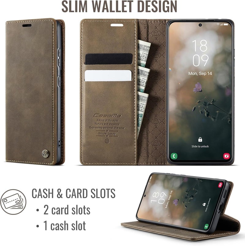 Cracedily Phone Case for Samsung Galaxy S21 Ultra, Premium PU Leather [RFID Blocking] Flip Case with Card Slot, Stand Function Leather Case, Phone Case, Galaxy S21 Ultra Case Book Case, Coffee - Image 3