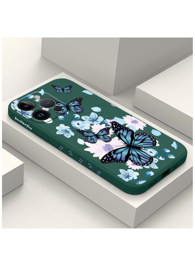 for iPhone 14 Pro Case Flower Creativity Pattern Design Soft Silicone Slim Shockproof Phone Cover for iPhone 14 Pro, 6.1 inch-Aurora Butterfly Green - Image 2