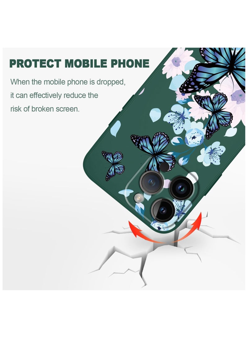 for iPhone 14 Pro Case Flower Creativity Pattern Design Soft Silicone Slim Shockproof Phone Cover for iPhone 14 Pro, 6.1 inch-Aurora Butterfly Green - Image 5