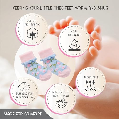 infancie جوارب أطفال 12 زوج - غير قابلة للانزلاق للأطفال الرضع والمشاة من 0-6 أشهر، للأولاد والبنات، آمنة للمشي - Image 3