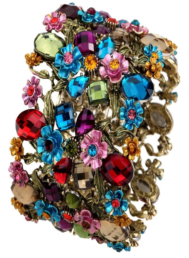 Szxc Women's Flower Stretch Cuff Bracelets - Flexible Band Fit Wrist Size 7 To 8 Inch - Lead Nickle Free - 2 Inch Wide (Multi-color) - Image 1