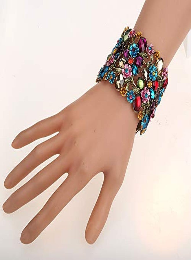 Szxc Women's Flower Stretch Cuff Bracelets - Flexible Band Fit Wrist Size 7 To 8 Inch - Lead Nickle Free - 2 Inch Wide (Multi-color) - Image 4