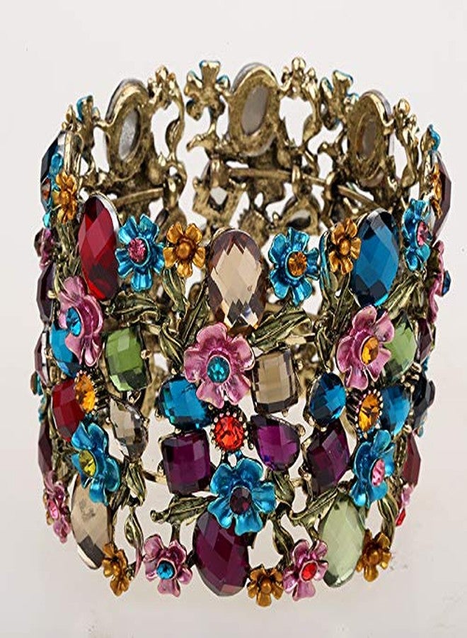 Szxc Women's Flower Stretch Cuff Bracelets - Flexible Band Fit Wrist Size 7 To 8 Inch - Lead Nickle Free - 2 Inch Wide (Multi-color) - Image 2