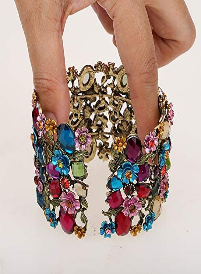 Szxc Women's Flower Stretch Cuff Bracelets - Flexible Band Fit Wrist Size 7 To 8 Inch - Lead Nickle Free - 2 Inch Wide (Multi-color) - Image 3
