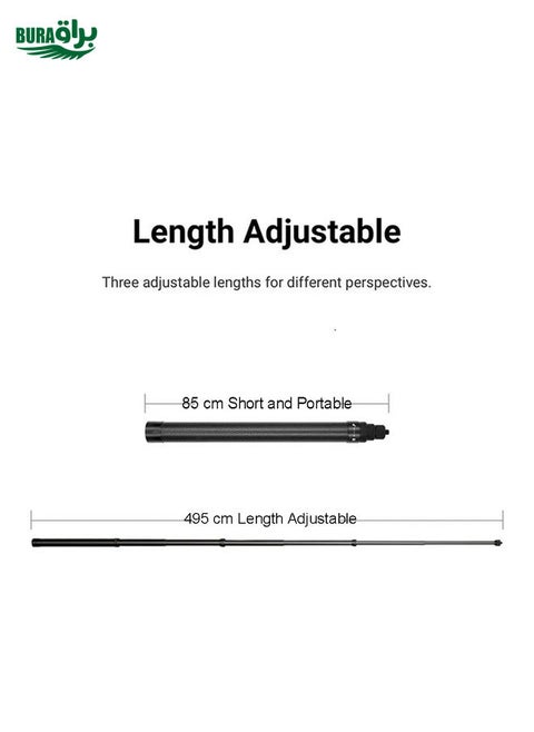 5m Carbon Fiber Extended Monopod Invisible Selfie Stick For Insta360  / DJI Action / GoPro / Xiao Yi Sports Camera