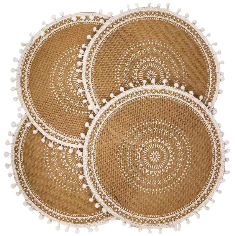 CAPASIN Placemats Dining Winter Modern Dinner Braided Beige and Fall Circle Placemats Boho Runner Kitchen Round Table Plate Mats Set of 4 White Ball