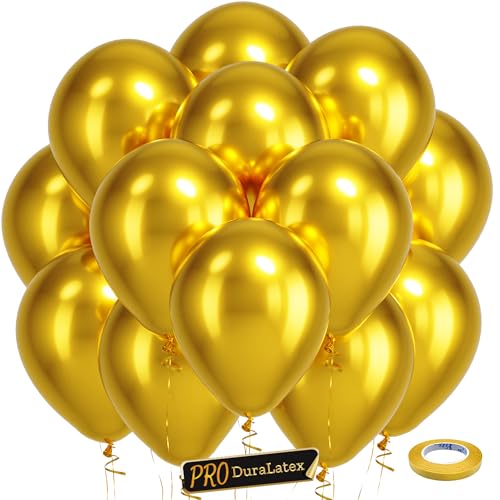 Bezente Pro Duralatex Metallic Gold Balloons 100 Pack 12 inch ExtraThick Gold Balloons for LongLasting Professional Party Decorations Large New Year Birthday Wedding Anniversary graduation - Image 1