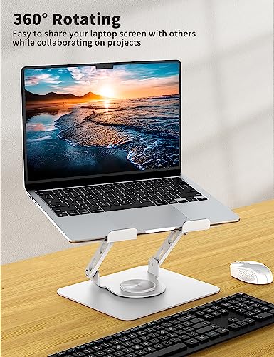SOUNDANCE Laptop Stand with 360° Rotating Base, Ergonomic Computer Riser for Desk, Adjutable Height Muti-Angle, Foldable Laptop Mount, Stable Metal Holder Support 10-15.6" Notebook PC, White - Image 2
