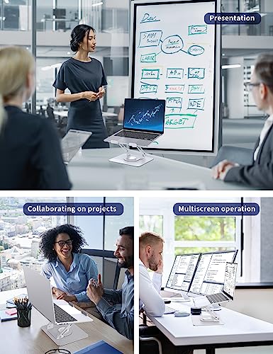 SOUNDANCE Laptop Stand with 360° Rotating Base, Ergonomic Computer Riser for Desk, Adjutable Height Muti-Angle, Foldable Laptop Mount, Stable Metal Holder Support 10-15.6" Notebook PC, White - Image 3