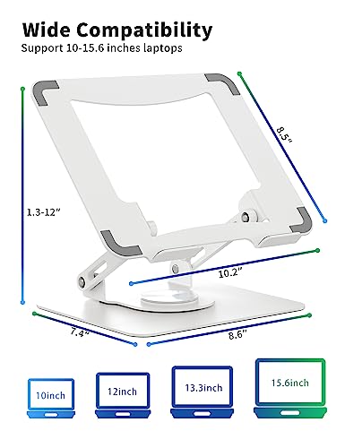 SOUNDANCE Laptop Stand with 360° Rotating Base, Ergonomic Computer Riser for Desk, Adjutable Height Muti-Angle, Foldable Laptop Mount, Stable Metal Holder Support 10-15.6" Notebook PC, White - Image 4