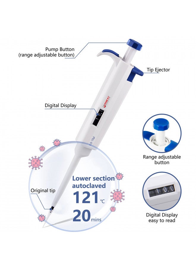 FOUR E'S SCIENTIFIC FOUR E'S SCIENTIFIC 0.5-10 uL Single-Channel Pipette Adjustable Variable Volume Micropipette High Accurate Pipettor for Laboratory, School - Image 3